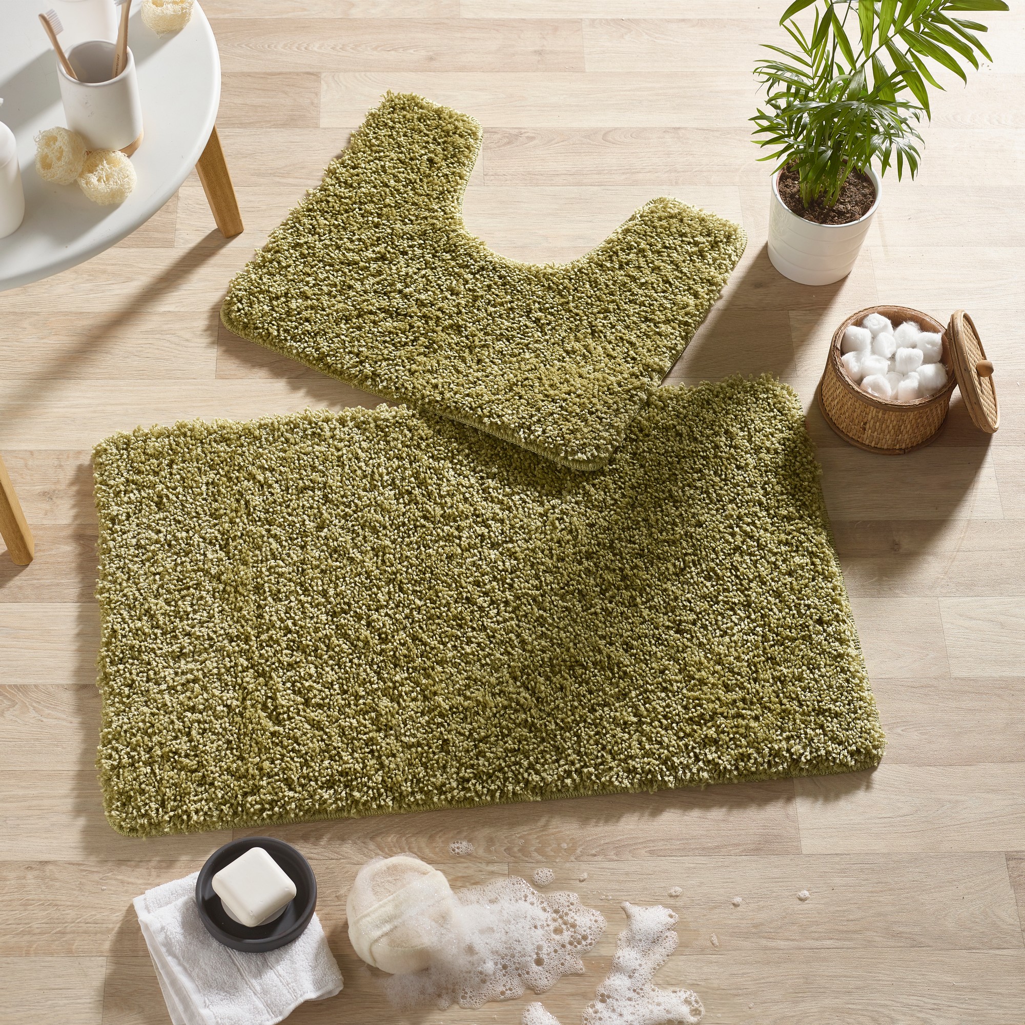 Buddy Bath Mat And Toilet Washableset In Green